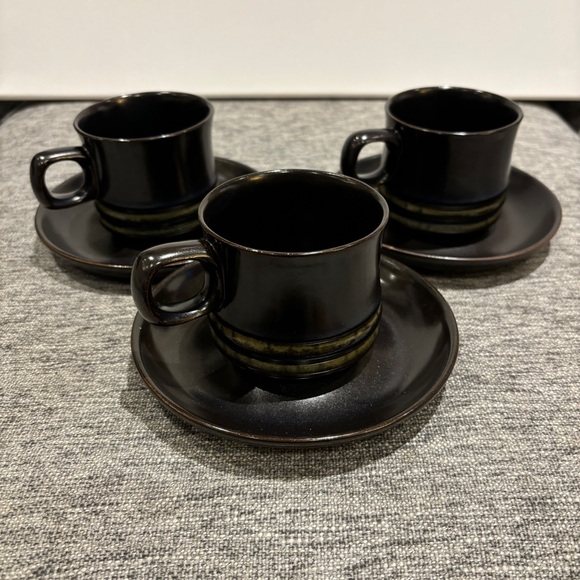Set 3 Vintage 1960s Denby Bokhara Kismet Cups & Saucers - Picture 1 of 5